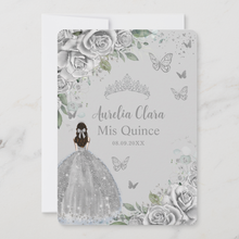 Load image into Gallery viewer, Silver Roses Floral Quinceanera Sweet 16 Birthday Invitation Card