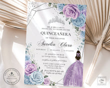 Load image into Gallery viewer, Chic Baby Blue Lilac Purple Floral Quince Girl Quinceañera Sweet 16 Birthday Invitation Editable Template - Digital Printable File - Instant Download - QC29