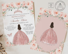 Load image into Gallery viewer, Chic Blush Floral Quince Girl Rose Gold Quinceañera Sweet 16 Birthday Invitation Editable Template - Digital Printable File - Instant Download - QC45