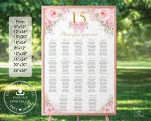 Load image into Gallery viewer, Coquette Sweet Girly Pink Floral Bows Quinceañera Sweet 16 Birthday Seating Chart Sign Editable Template - Digital Printable Files - Instant Download - QC93