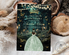 Load image into Gallery viewer, Elegant Enchanted Forest Sage Green Dress Quinceañera Sweet 16 Birthday Invitation Editable Template - Digital Printable File - Instant Download - EF2