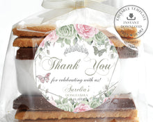 Load image into Gallery viewer, Sage Green Blush Floral Quinceanera Birthday 2 Inches Circle Round Label Editable Template - Digital Printable File - Instant Download - QC49