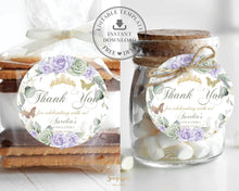 Load image into Gallery viewer, Sage Green and Purple Lilac Floral Gold Quinceanera XV Birthday 2 Inches Circle Round Label Editable Template - Digital Printable File - Instant Download - QC67