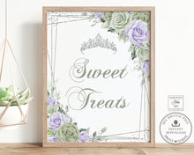 Load image into Gallery viewer, Sage Green Purple Lilac Lavender Floral Sweet Treats Sign Quince Quinceañera Sweet 16 Birthday - Digital Printable Files - Instant Download - QC67