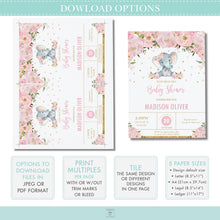 Load image into Gallery viewer, Chic Whimsical Elephant Blush Peach Floral Baby Shower Invitation EDITABLE TEMPLATE - Digital Printable File - Instant Download - EP3
