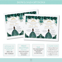 Load image into Gallery viewer, Emerald Green Floral Butterflies Quinceañera Invitation EDITABLE TEMPLATE, Mis Quince 15 Anos Birthday Instant Download PDF Printable, QC9