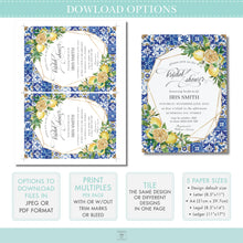 Load image into Gallery viewer, Chic Lemon Mediterranean Floral Mosaic Tiles Birthday Party Invitation - Editable Template - Digital Printable File - Instant Download - LM1