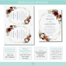 Load image into Gallery viewer, Elegant Rich Burgundy Burnt Orange Blush Ivory Floral Wedding Invitation - Editable Template - Digital Printable File - Instant Download - RB3