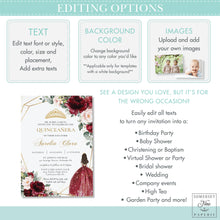 Load image into Gallery viewer, Turquoise Blue Green Floral Princess Quinceañera Invitation Mis Quince 15 Anos Birthday Invite Diy Editable Template, Digital Printable File, QC10