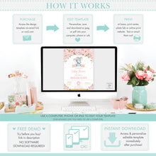 Load image into Gallery viewer, Chic Whimsical Elephant Blush Peach Floral Baby Shower Invitation EDITABLE TEMPLATE - Digital Printable File - Instant Download - EP3
