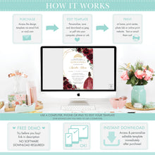 Load image into Gallery viewer, Red White Roses Floral Gold Quinceañera Invitation Printable EDITABLE TEMPLATE Mis Quince 15 Años Charro Dress Princess Horses Birthday QC19