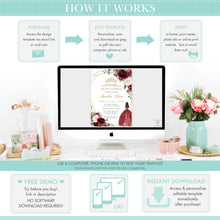 Load image into Gallery viewer, Chic Burgundy Blush Floral Quinceanera 15th Birthday Square Favor Tags - EDITABLE TEMPLATE - Digital Printable File - Instant Download - QC1