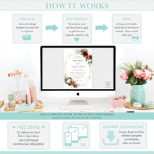 Load image into Gallery viewer, Rustic Burgundy Burnt Orange Blush Floral Bridal Shower Invitation - Editable Template - Digital Printable File - Instant Download - RB3