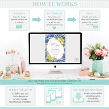 Load image into Gallery viewer, Chic Lemon Mediterranean Floral Mosaic Tiles Bridal Shower Invitation - Editable Template - Digital Printable File - Instant Download - LM1