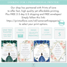 Load image into Gallery viewer, Rich Burgundy Roses Floral Gold Dress Quinceañera Invitation INSTANT DOWNLOAD, Mis Quince 15 Anos Birthday Editable Template Printable, QC23