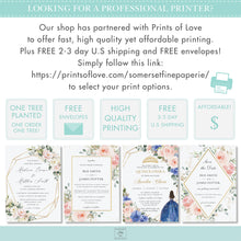 Load image into Gallery viewer, Princess Tiara Blue Blush Pink Floral Quinceanera 15th Birthday Invitation Editable Template - Digital Printable File - Instant Download - QC2