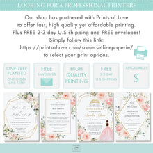 Load image into Gallery viewer, Blush Pink Floral Princess Quinceañera Invitation Mis Quince 15 Anos Birthday Invite Diy Editable Template, Digital Printable File, QC7