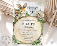 Load image into Gallery viewer, Australian Animals Rustic Wood Slice Greenery Birthday Invitation EDITABLE TEMPLATE, Digital Printable File, Instant Download, AU9