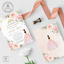 Load image into Gallery viewer, Blush Pink Floral Princess Quinceañera Invitation Mis Quince 15 Anos Birthday Invite Diy Editable Template, Digital Printable File, QC7