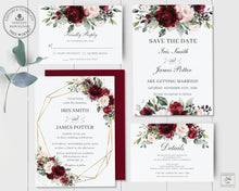 Load image into Gallery viewer, Rustic Burgundy Blush Floral Wedding Invitation Bundle EDITABLE TEMPLATE - Instant Download - Digital Printable File - RB1