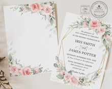 Load image into Gallery viewer, Elegant Chic Soft Blush Pink Floral Greenery Wedding Invitation Printable EDITABLE TEMPLATE Bridal Baby Birthday Gold Geometric INSTANT Download BP1