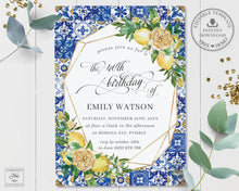 Load image into Gallery viewer, Chic Lemon Mediterranean Floral Mosaic Tiles Birthday Party Invitation - Editable Template - Digital Printable File - Instant Download - LM1