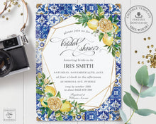 Load image into Gallery viewer, Chic Lemon Mediterranean Floral Mosaic Tiles Bridal Shower Invitation - Editable Template - Digital Printable File - Instant Download - LM1