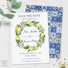 Load image into Gallery viewer, Chic Lemon Mediterranean Floral Mosaic Tiles Save the Date Card - Editable Template - Digital Printable File - Instant Download - LM1