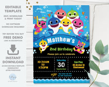 Load image into Gallery viewer, Baby Shark Family Boy Blue 5&quot;x7&quot; Invitation Editable Template - Digital Printable File - Instant Download - SF1
