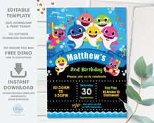 Load image into Gallery viewer, Baby Shark Family Boy Blue 5"x7" Invitation Editable Template - Digital Printable File - Instant Download - SF1