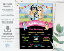 Load image into Gallery viewer, Cute Bluey Girl Pink 5"x7" Invitation Editable Template - Digital Printable File - Instant Download - BL2