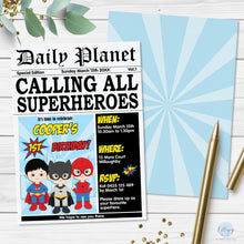Load image into Gallery viewer, Boys Superhero Invitation Editable Template - Digital Printable File - Instant Download - HP1