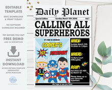 Load image into Gallery viewer, Boys Superhero Thor Captain America Superman Invitation Editable Template - Digital Printable File - Instant Download - HP1