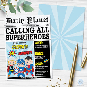 Boys Superhero Thor Captain America Superman Invitation Editable Template - Digital Printable File - Instant Download - HP1
