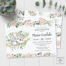 Load image into Gallery viewer, Blush Floral Greenery Mommy and Baby Koala Australian Animals Girl Baby Shower Invitation - Editable Template - Digital Printable File - Instant Download - AU1
