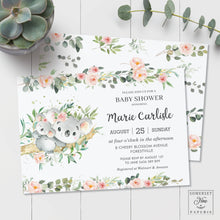 Load image into Gallery viewer, Blush Floral Greenery Mommy and Baby Koala Australian Animals Girl Baby Shower Invitation - Editable Template - Digital Printable File - Instant Download - AU1
