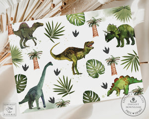 Dinosaurs Jurassic Greenery Birthday Photo Picture Invitation EDITABLE TEMPLATE Digital Printable File Instant Download