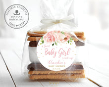 Load image into Gallery viewer, Chic Blush Pink Floral Baby Shower 2 Inches Circle Round Label - Editable Template - Digital Printable File - Instant Download - BL1