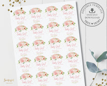 Load image into Gallery viewer, Chic Blush Pink Floral Baby Shower 2 Inches Circle Round Label - Editable Template - Digital Printable File - Instant Download - BL1