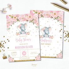 Load image into Gallery viewer, Pink Blush Floral Elephant Baby Shower Invitation Editable Template - Digital File - Instant Download - EP5
