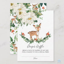 Load image into Gallery viewer, Whimsical Ivory Floral Deer Baby Girl Shower Diaper Raffle Ticket Inserts 100pk