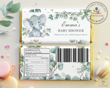 Load image into Gallery viewer, Cute Elephant Greenery Chocolate Bar Wrapper - Baby Shower Birthday Editable Template - Instant Download - EP10