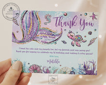 Load image into Gallery viewer, EDITABLE TEMPLATE Whimsical Mermaid Tail Thank You Note Printable, 4.25&quot;x5.5&quot; Card Birthday Pool Party Cute Under the Sea Baby Shower INSTANT Download MT1A
