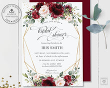 Load image into Gallery viewer, Chic Burgundy Blush Pink Floral Geometric Bridal Shower Invitation - Editable Template - Digital Printable File - Instant Download - RB1