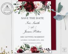 Load image into Gallery viewer, Rustic Burgundy Blush Floral Wedding Invitation Bundle EDITABLE TEMPLATE - Instant Download - Digital Printable File - RB1