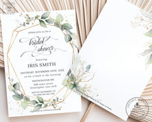 Load image into Gallery viewer, Elegant Rustic Greenery Geometric Bridal Shower Invitation Editable Template - Instant Download Digital Printable File - GR1