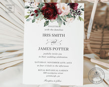 Load image into Gallery viewer, Chic Burgundy Blush Pink Floral Roses Wedding Invitation - Editable Template - Digital Printable File - Instant Download - RB1
