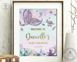 Whimsical Mermaid Welcome Sign Baby Shower Birthday Bridal Shower - Editable Template - Digital Printable File - Instant Download - MT1A