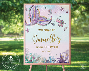 Whimsical Mermaid Welcome Sign Baby Shower Birthday Bridal Shower - Editable Template - Digital Printable File - Instant Download - MT1A