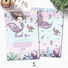 Load image into Gallery viewer, Whimsical Mermaid Thank You Card Editable Template - Instant Download - Digital Printable File - MT2
